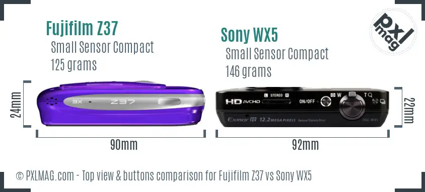 Fujifilm Z37 vs Sony WX5 top view buttons comparison