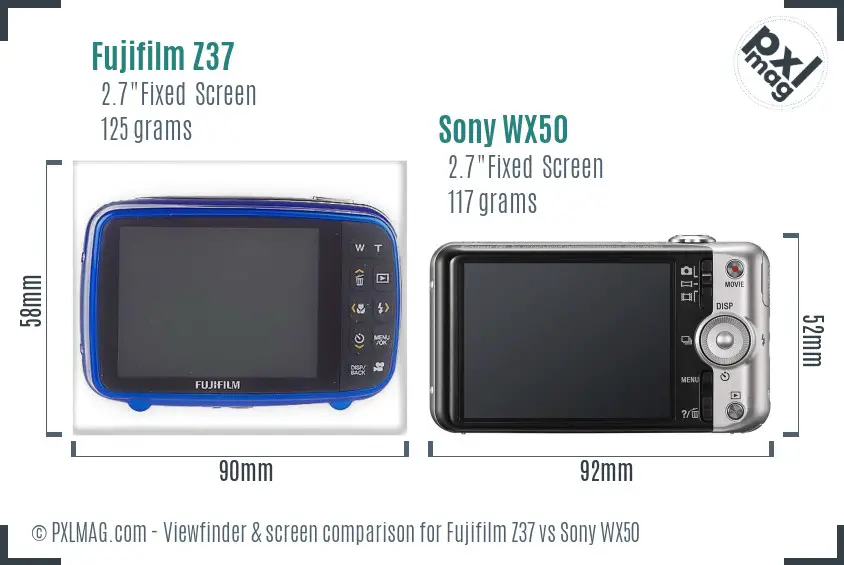 Fujifilm Z37 vs Sony WX50 Screen and Viewfinder comparison