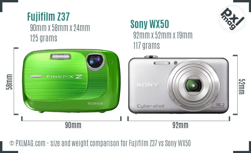 Fujifilm Z37 vs Sony WX50 size comparison