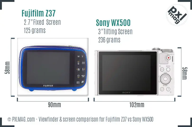 Fujifilm Z37 vs Sony WX500 Screen and Viewfinder comparison