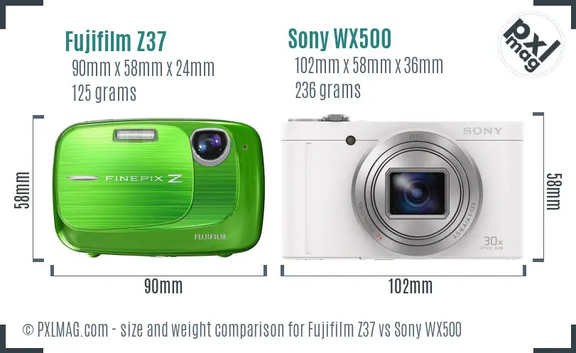 Fujifilm Z37 vs Sony WX500 size comparison