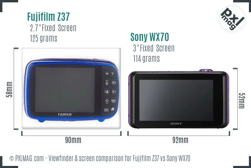 Fujifilm Z37 vs Sony WX70 Screen and Viewfinder comparison