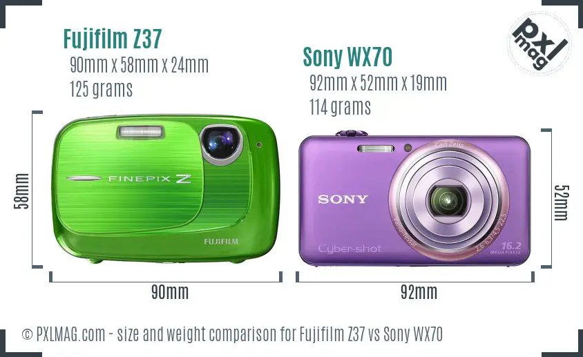 Fujifilm Z37 vs Sony WX70 size comparison