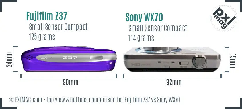 Fujifilm Z37 vs Sony WX70 top view buttons comparison