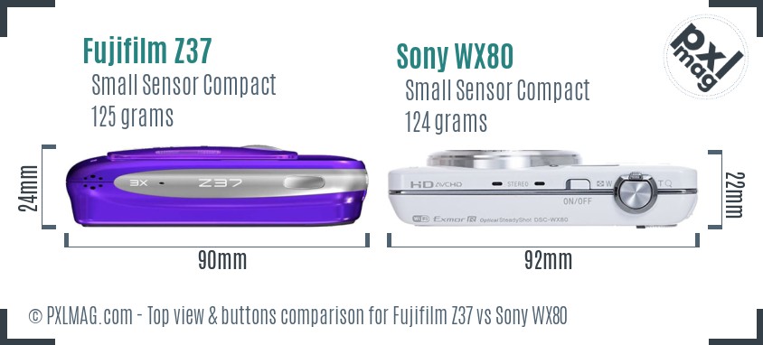 Fujifilm Z37 vs Sony WX80 top view buttons comparison