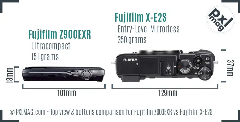 Fujifilm Z900EXR vs Fujifilm X-E2S top view buttons comparison