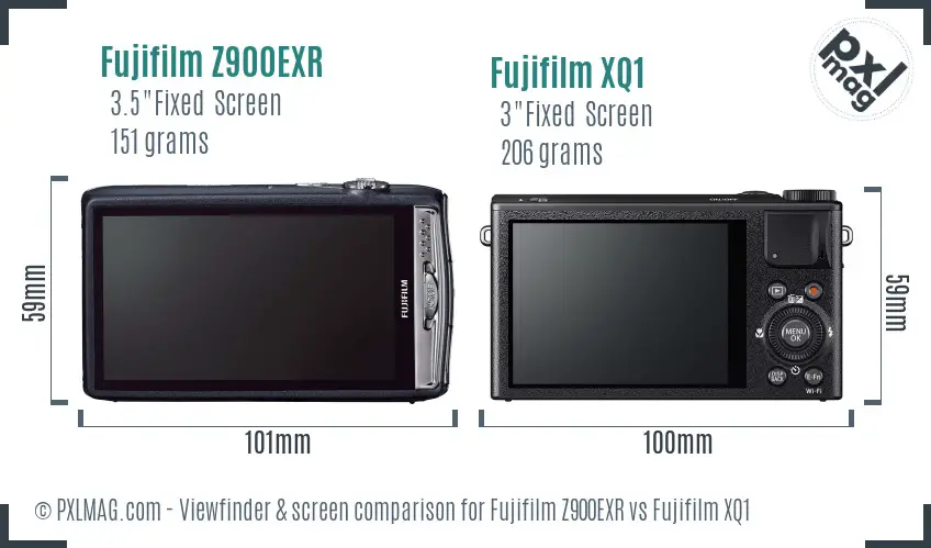Fujifilm Z900EXR vs Fujifilm XQ1 Screen and Viewfinder comparison