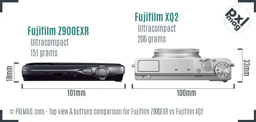 Fujifilm Z900EXR vs Fujifilm XQ2 top view buttons comparison