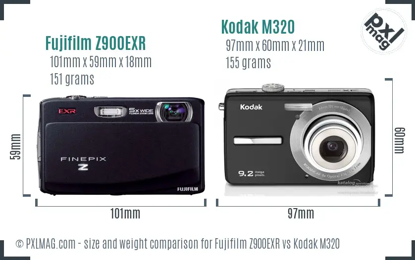 Fujifilm Z900EXR vs Kodak M320 size comparison