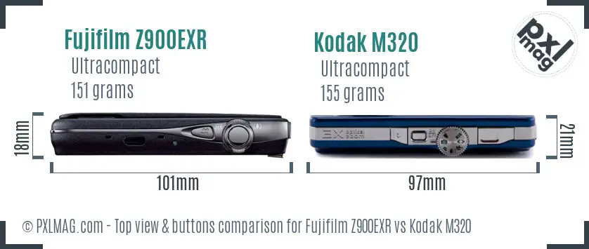 Fujifilm Z900EXR vs Kodak M320 top view buttons comparison