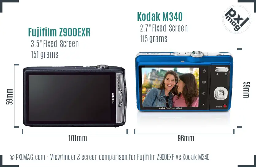Fujifilm Z900EXR vs Kodak M340 Screen and Viewfinder comparison