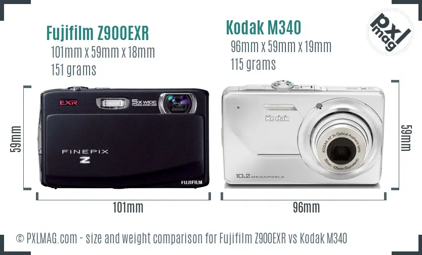 Fujifilm Z900EXR vs Kodak M340 size comparison