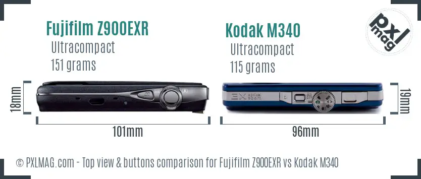 Fujifilm Z900EXR vs Kodak M340 top view buttons comparison