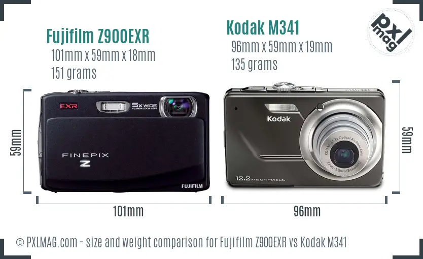 Fujifilm Z900EXR vs Kodak M341 size comparison