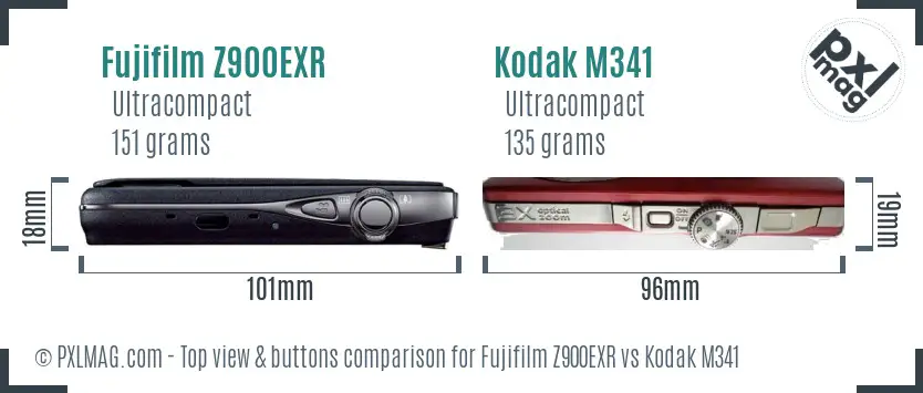 Fujifilm Z900EXR vs Kodak M341 top view buttons comparison