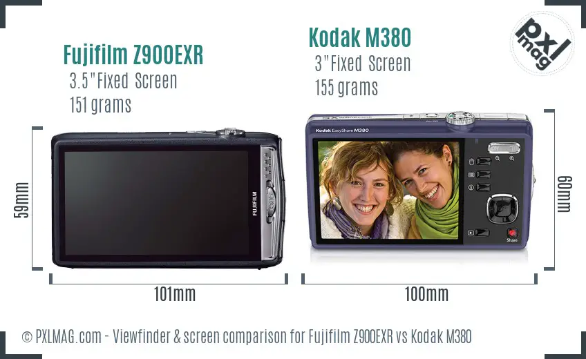 Fujifilm Z900EXR vs Kodak M380 Screen and Viewfinder comparison