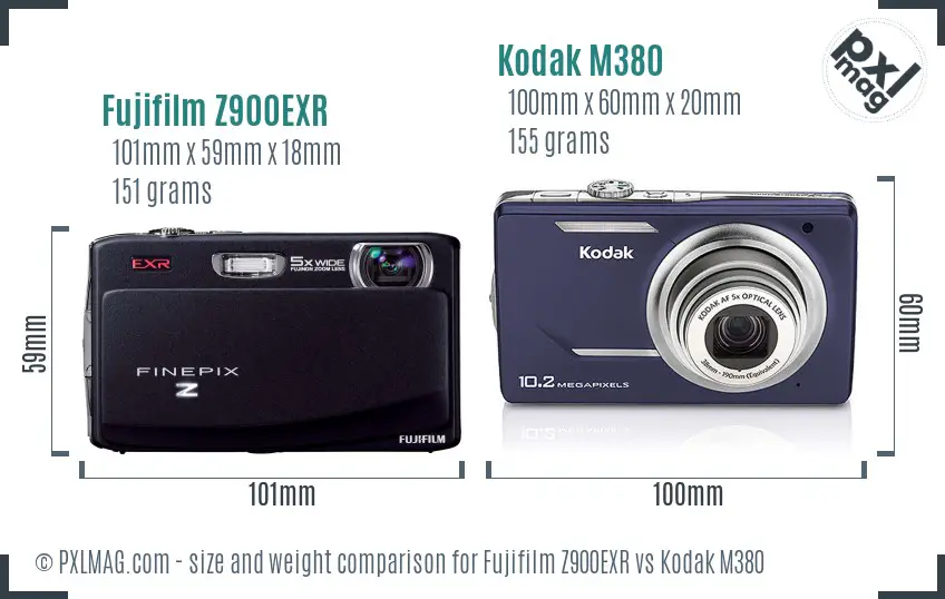 Fujifilm Z900EXR vs Kodak M380 size comparison