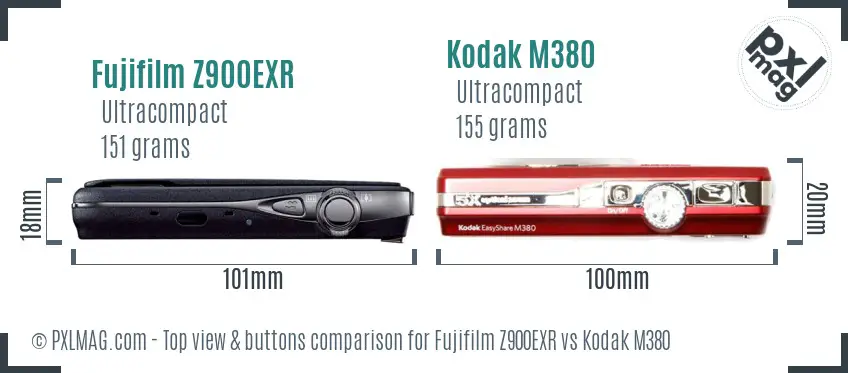 Fujifilm Z900EXR vs Kodak M380 top view buttons comparison
