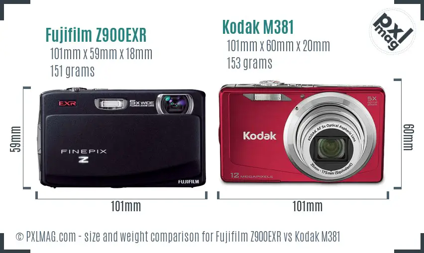 Fujifilm Z900EXR vs Kodak M381 size comparison