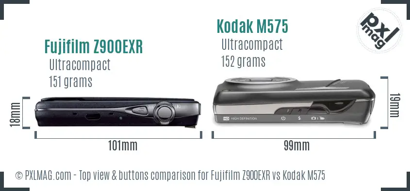 Fujifilm Z900EXR vs Kodak M575 top view buttons comparison