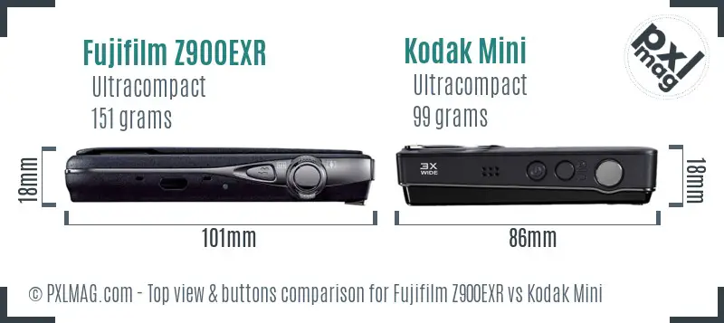 Fujifilm Z900EXR vs Kodak Mini top view buttons comparison