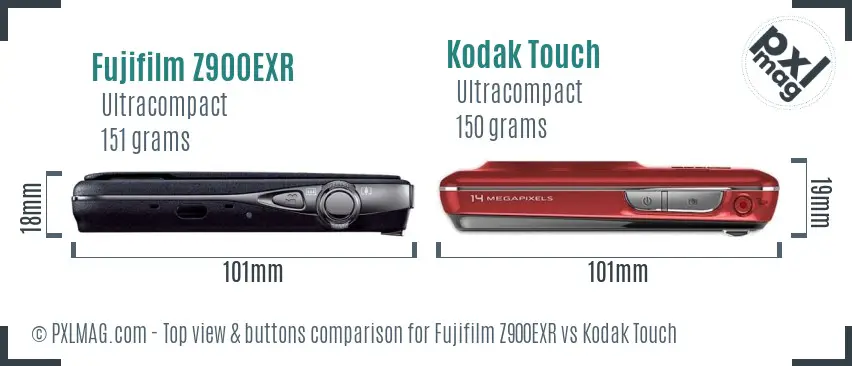 Fujifilm Z900EXR vs Kodak Touch top view buttons comparison