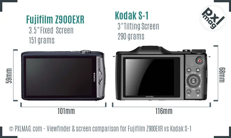Fujifilm Z900EXR vs Kodak S-1 Screen and Viewfinder comparison