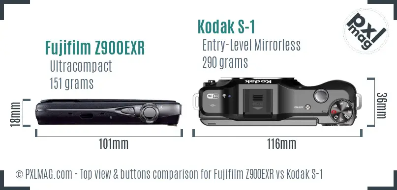 Fujifilm Z900EXR vs Kodak S-1 top view buttons comparison