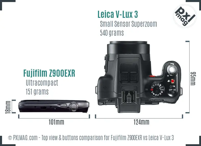 Fujifilm Z900EXR vs Leica V-Lux 3 top view buttons comparison