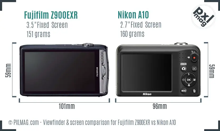 Fujifilm Z900EXR vs Nikon A10 Screen and Viewfinder comparison