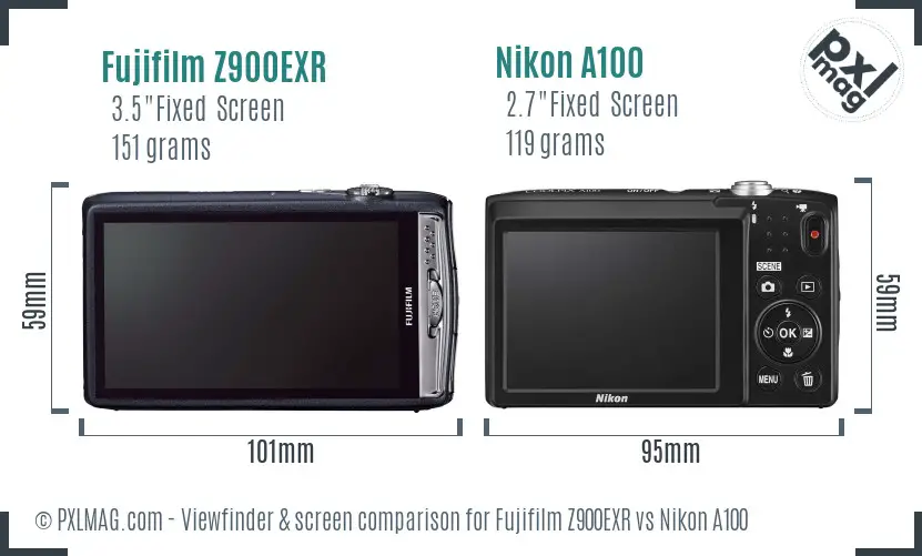 Fujifilm Z900EXR vs Nikon A100 Screen and Viewfinder comparison