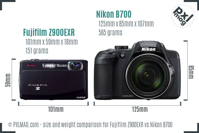 Fujifilm Z900EXR vs Nikon B700 size comparison