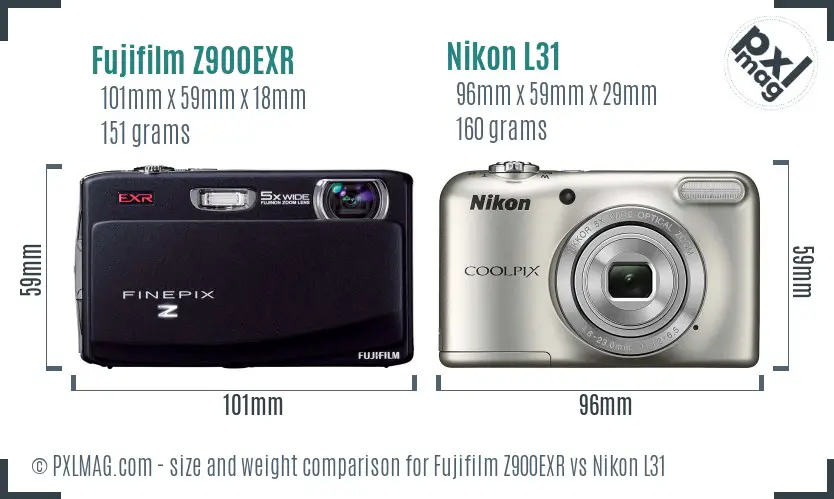 Fujifilm Z900EXR vs Nikon L31 size comparison