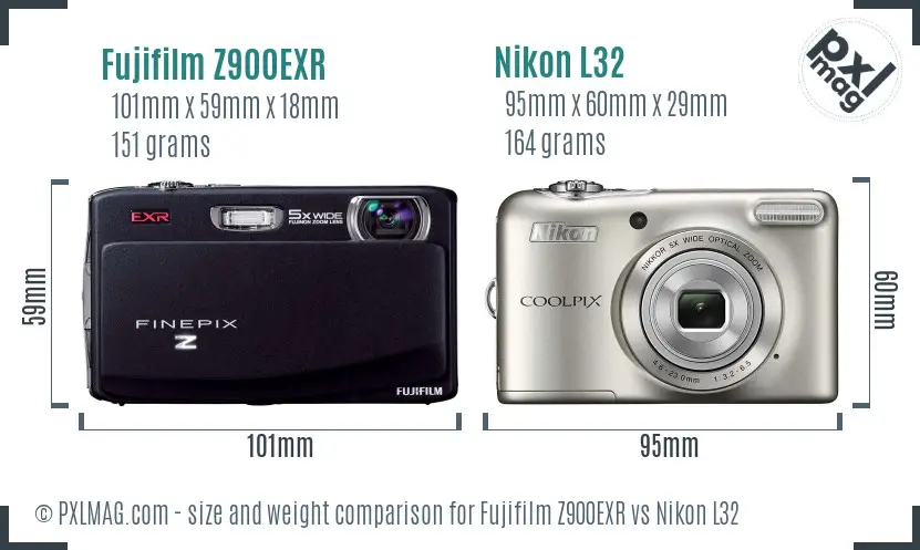 Fujifilm Z900EXR vs Nikon L32 size comparison