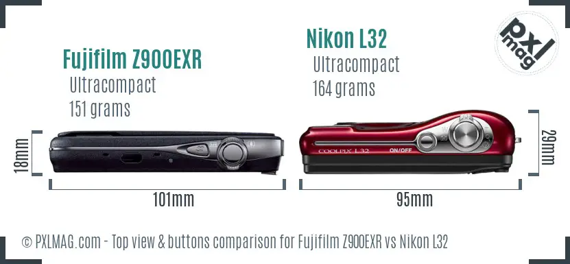 Fujifilm Z900EXR vs Nikon L32 top view buttons comparison