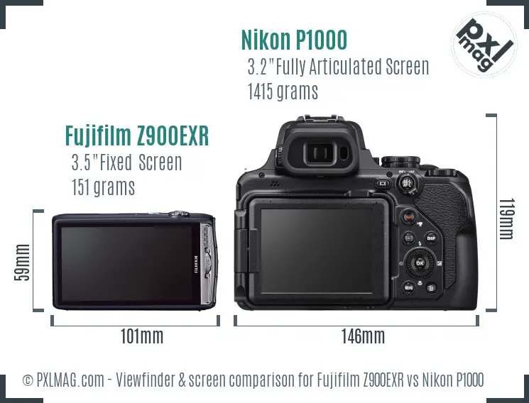 Fujifilm Z900EXR vs Nikon P1000 Screen and Viewfinder comparison