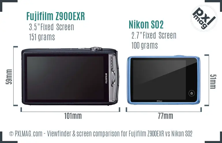 Fujifilm Z900EXR vs Nikon S02 Screen and Viewfinder comparison