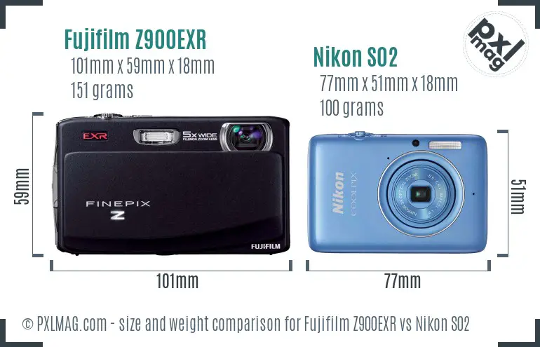 Fujifilm Z900EXR vs Nikon S02 size comparison