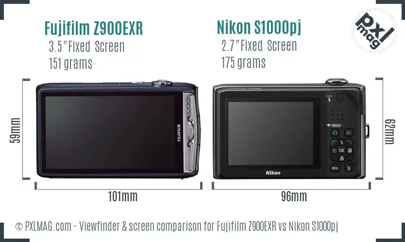 Fujifilm Z900EXR vs Nikon S1000pj Screen and Viewfinder comparison