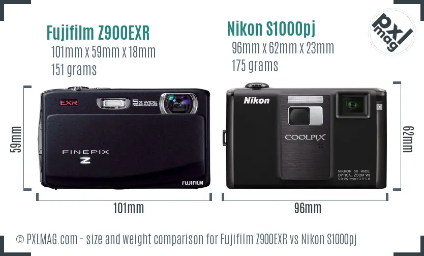 Fujifilm Z900EXR vs Nikon S1000pj size comparison