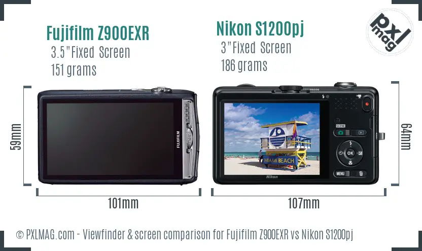 Fujifilm Z900EXR vs Nikon S1200pj Screen and Viewfinder comparison