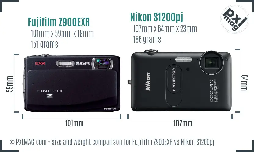 Fujifilm Z900EXR vs Nikon S1200pj size comparison