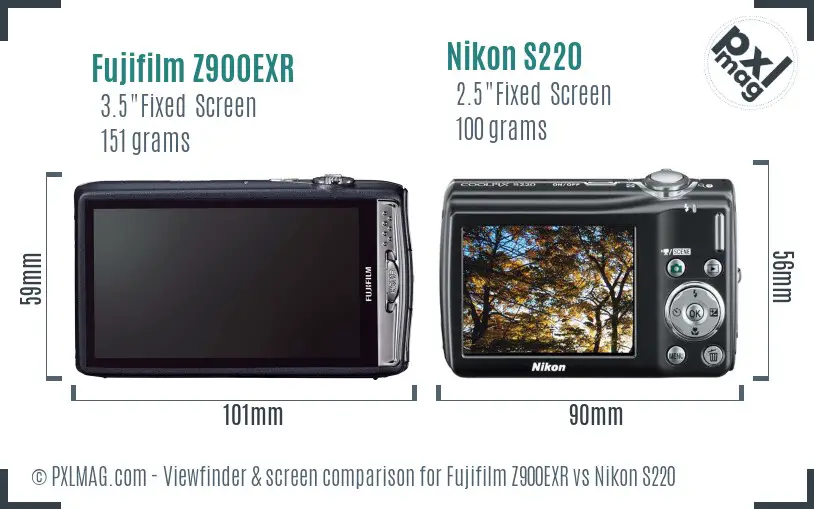Fujifilm Z900EXR vs Nikon S220 Screen and Viewfinder comparison