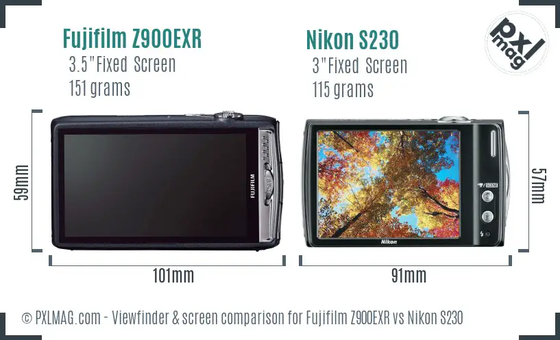 Fujifilm Z900EXR vs Nikon S230 Screen and Viewfinder comparison