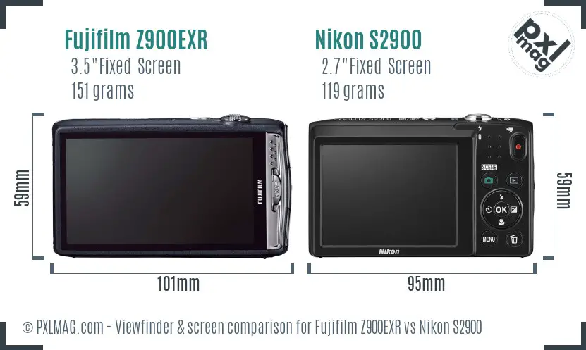 Fujifilm Z900EXR vs Nikon S2900 Screen and Viewfinder comparison
