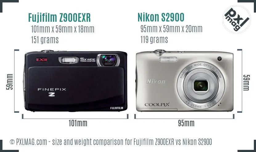Fujifilm Z900EXR vs Nikon S2900 size comparison
