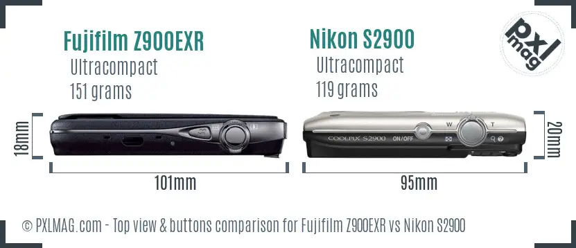 Fujifilm Z900EXR vs Nikon S2900 top view buttons comparison