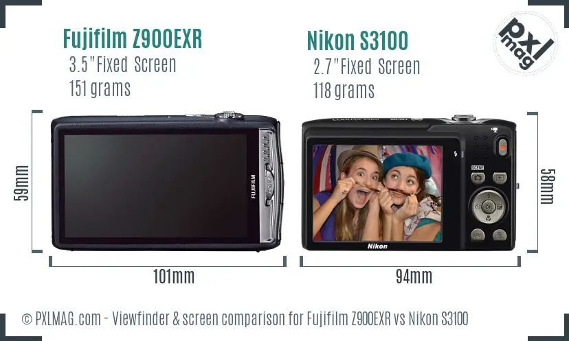 Fujifilm Z900EXR vs Nikon S3100 Screen and Viewfinder comparison