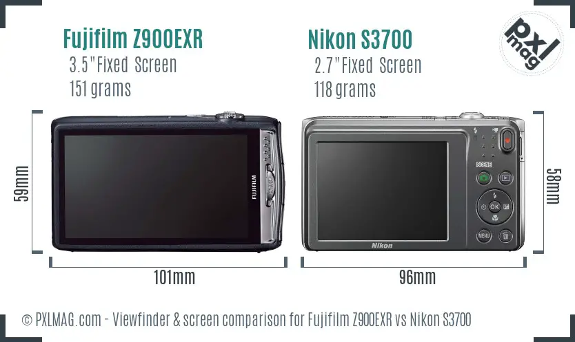 Fujifilm Z900EXR vs Nikon S3700 Screen and Viewfinder comparison