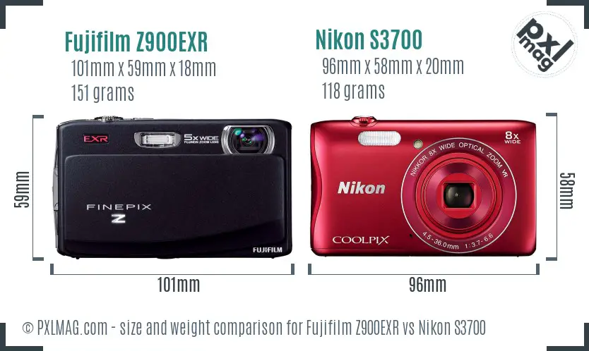 Fujifilm Z900EXR vs Nikon S3700 size comparison